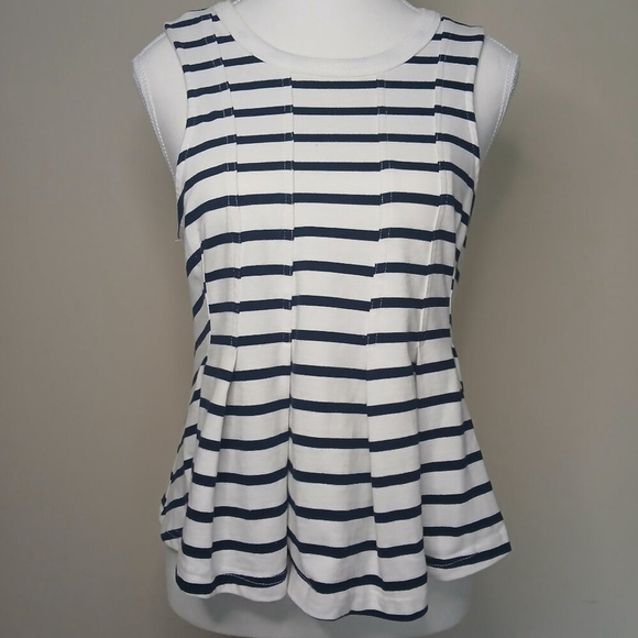 Anthropologie X Postcard Nautical Peplum Tank Blue & White Striped Size Small - Picture 1 of 8